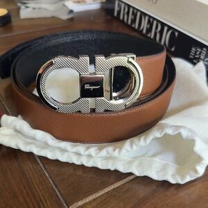 Salvatore Ferragamo Men's Brown/Black Leather Belt size 110- fits up to 44 inch